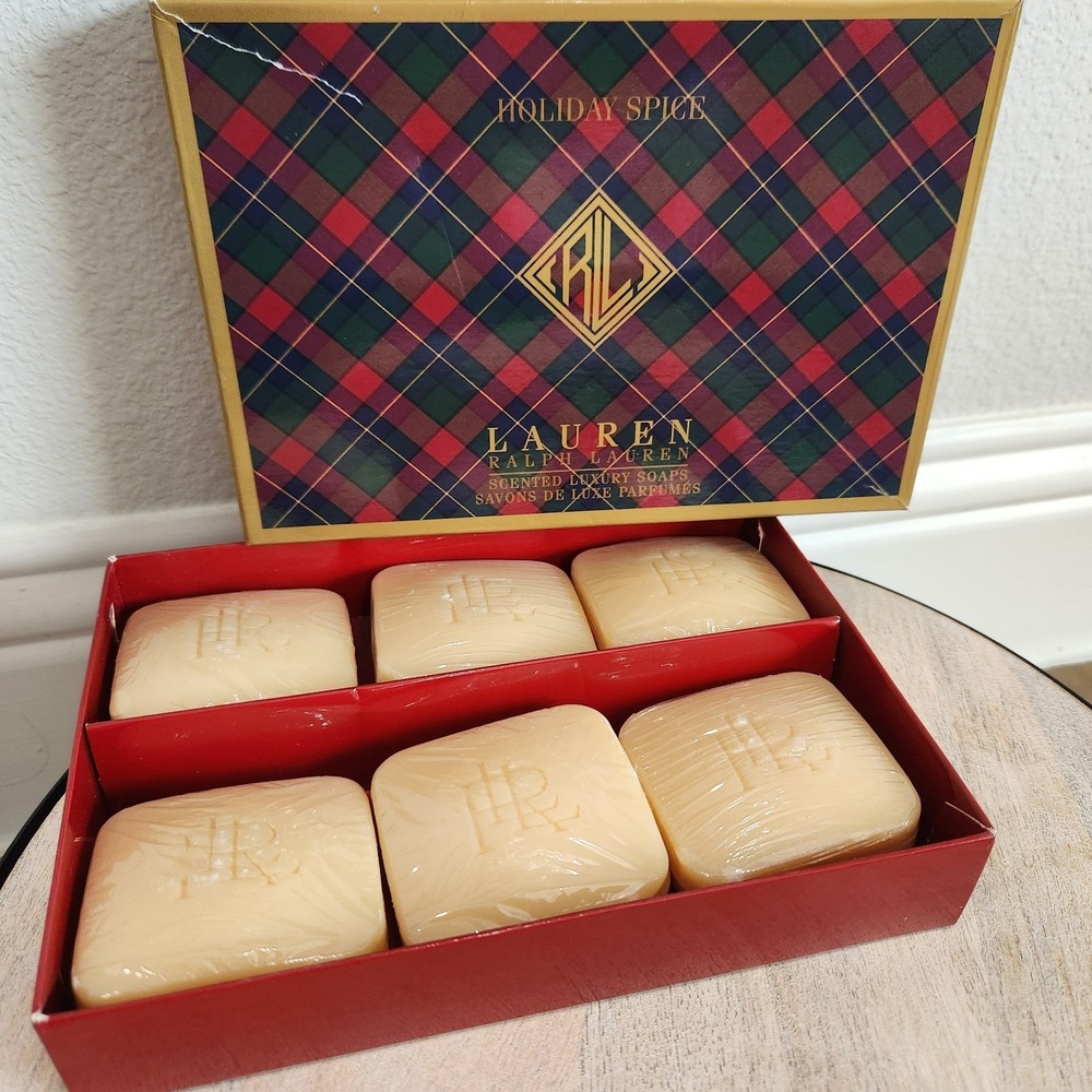 NEW In Gift Box Lauren Ralph Lauren SET OF 6 Holiday Spice Scented Luxury Soaps